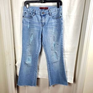 Rhinestone Skinny Jeans Light Wash Distressed Slim Fit Size 6